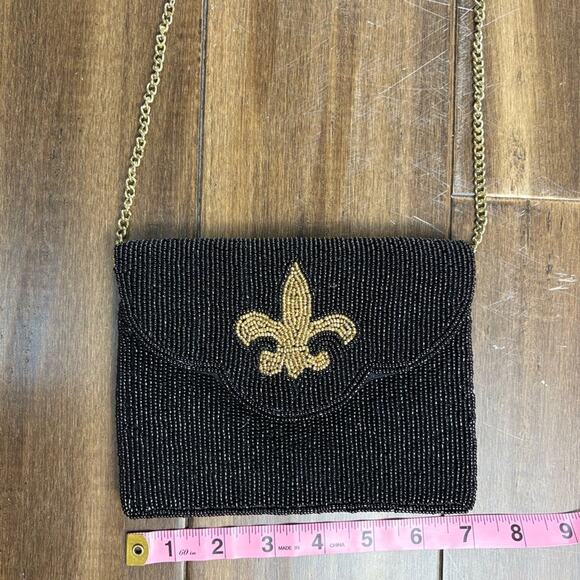 Le Chic Designs Fleur de Lis Black & Gold Crossbody Bag w/Chain Strap y2k 80s - Picture 1 of 7